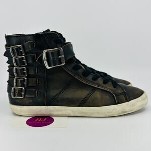 Frye Women's Dylan Belted Faded Black Leather High Top Sneakers 3470038 Size 7